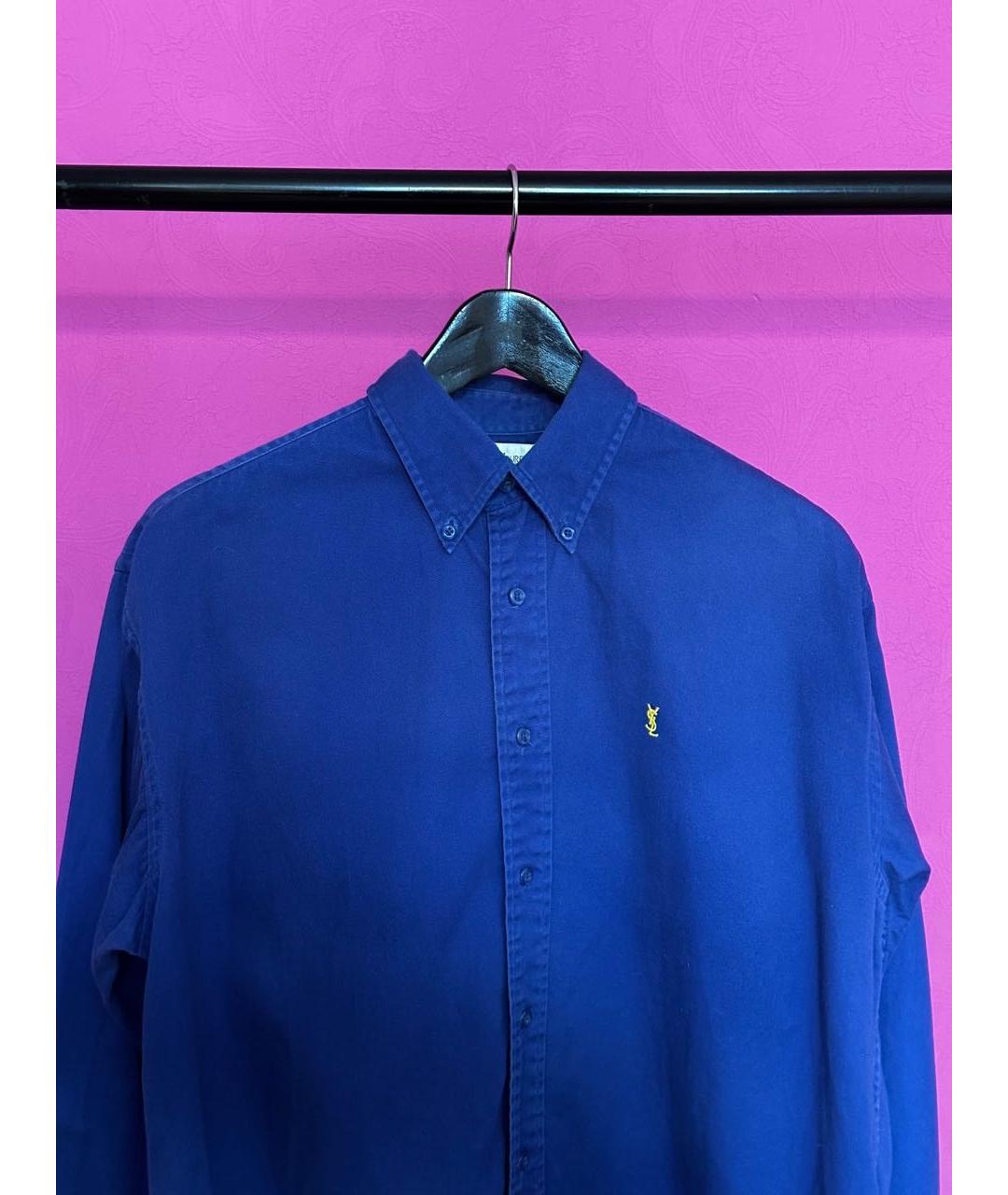 YVES SAINT LAURENT VINTAGE Синяя хлопковая кэжуал рубашка, фото 3