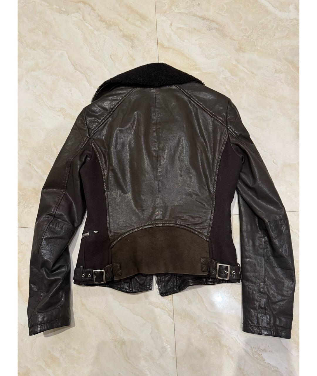 ARMANI JEANS Коричневая кожаная куртка, фото 2