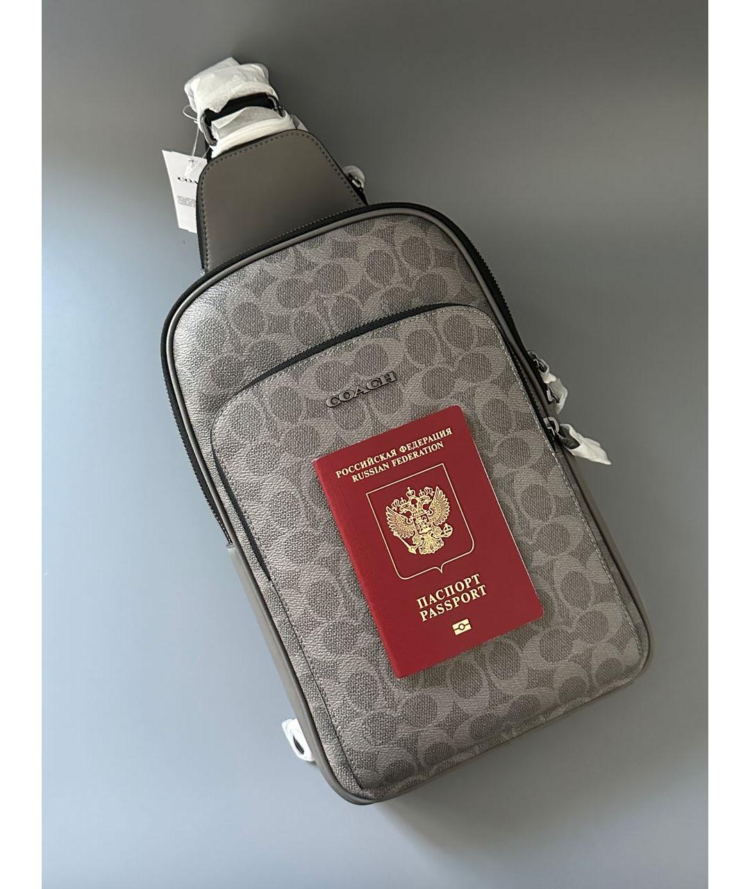 COACH Серая кожаная сумка на плечо, фото 6