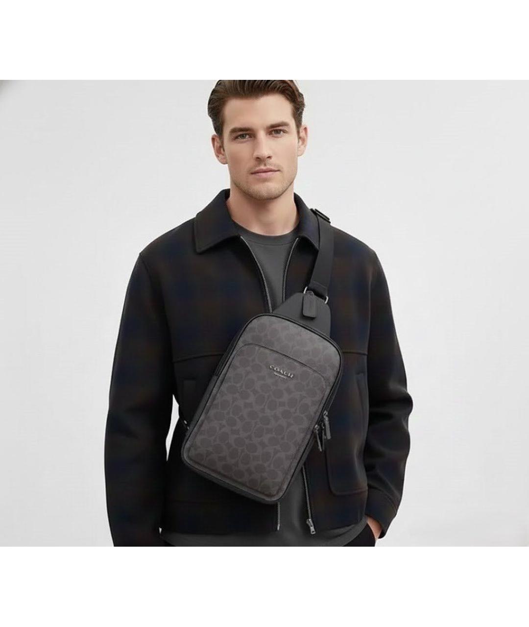 COACH Серая кожаная сумка на плечо, фото 4