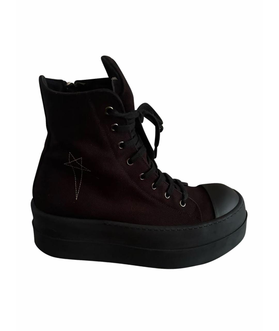 RICK OWENS Черные текстильные высокие кроссовки / кеды, фото 1