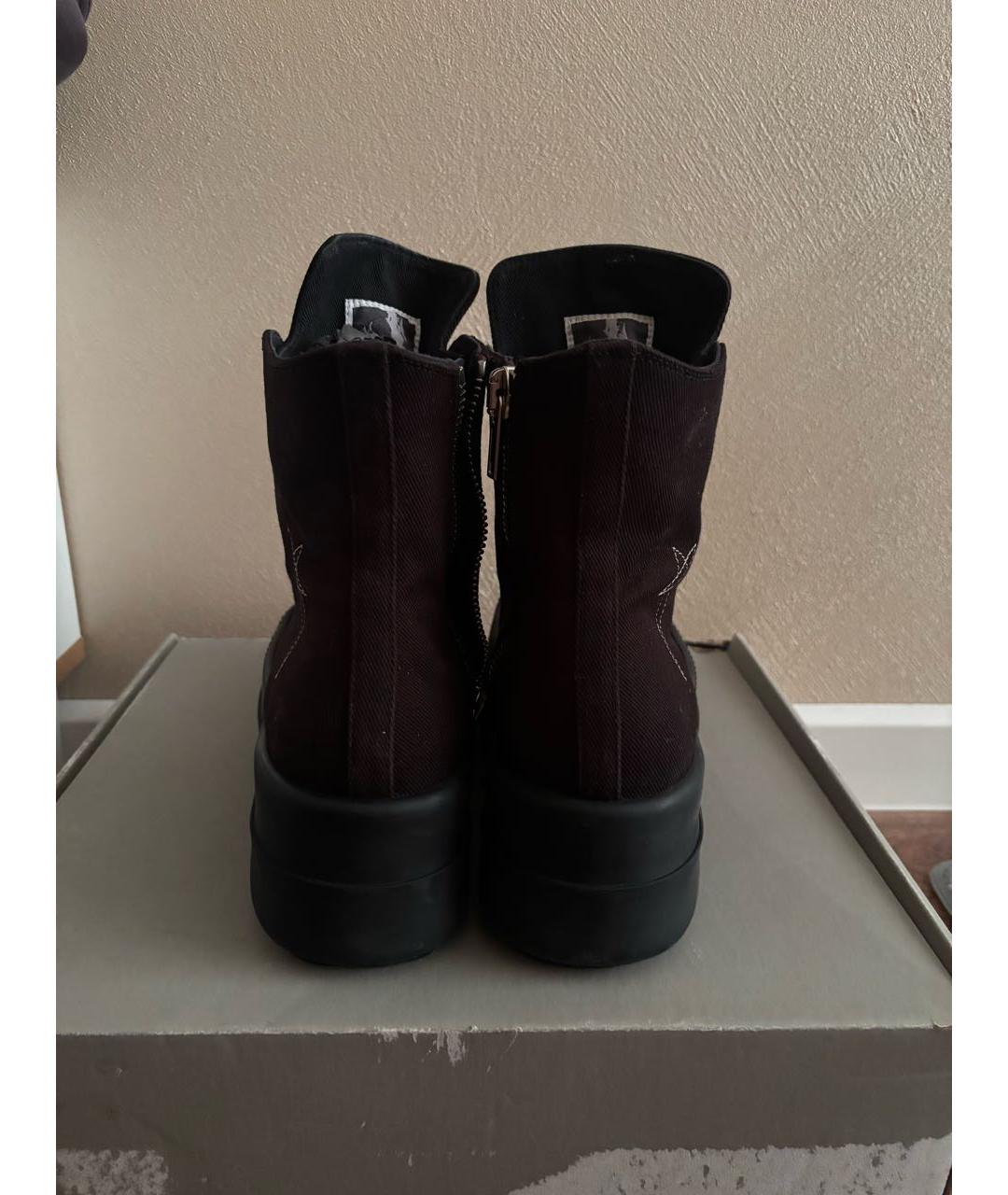 RICK OWENS Черные текстильные высокие кроссовки / кеды, фото 4