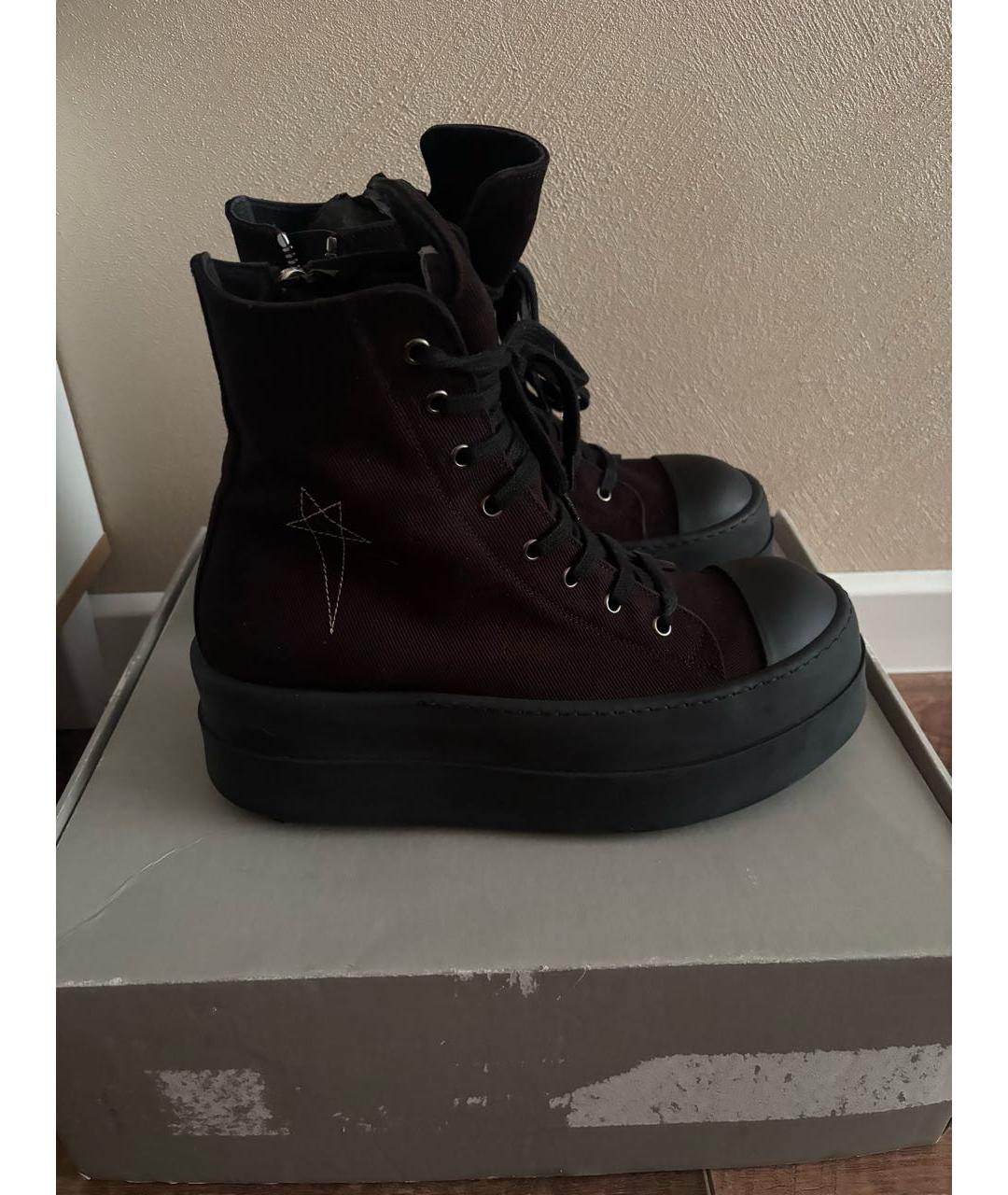 RICK OWENS Черные текстильные высокие кроссовки / кеды, фото 5