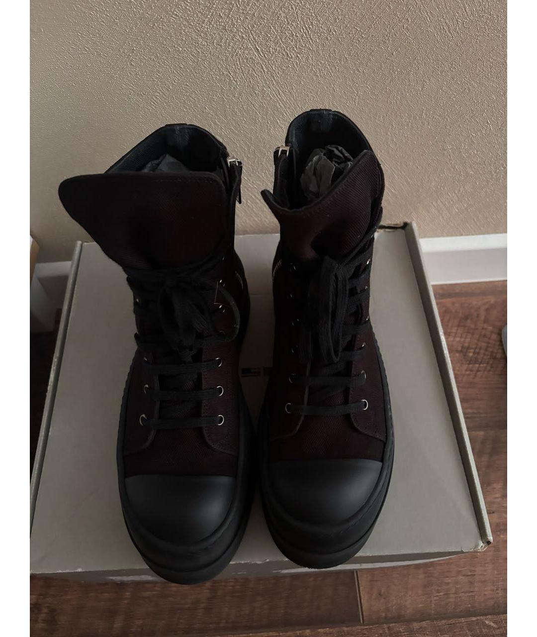 RICK OWENS Черные текстильные высокие кроссовки / кеды, фото 2