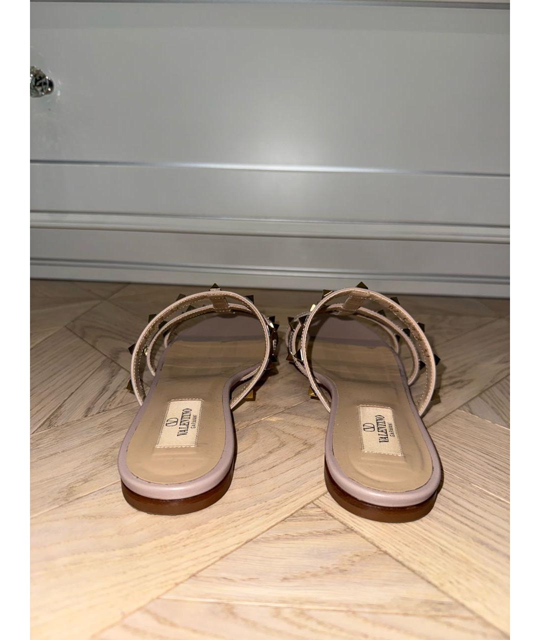 VALENTINO Бежевые кожаные шлепанцы, фото 4
