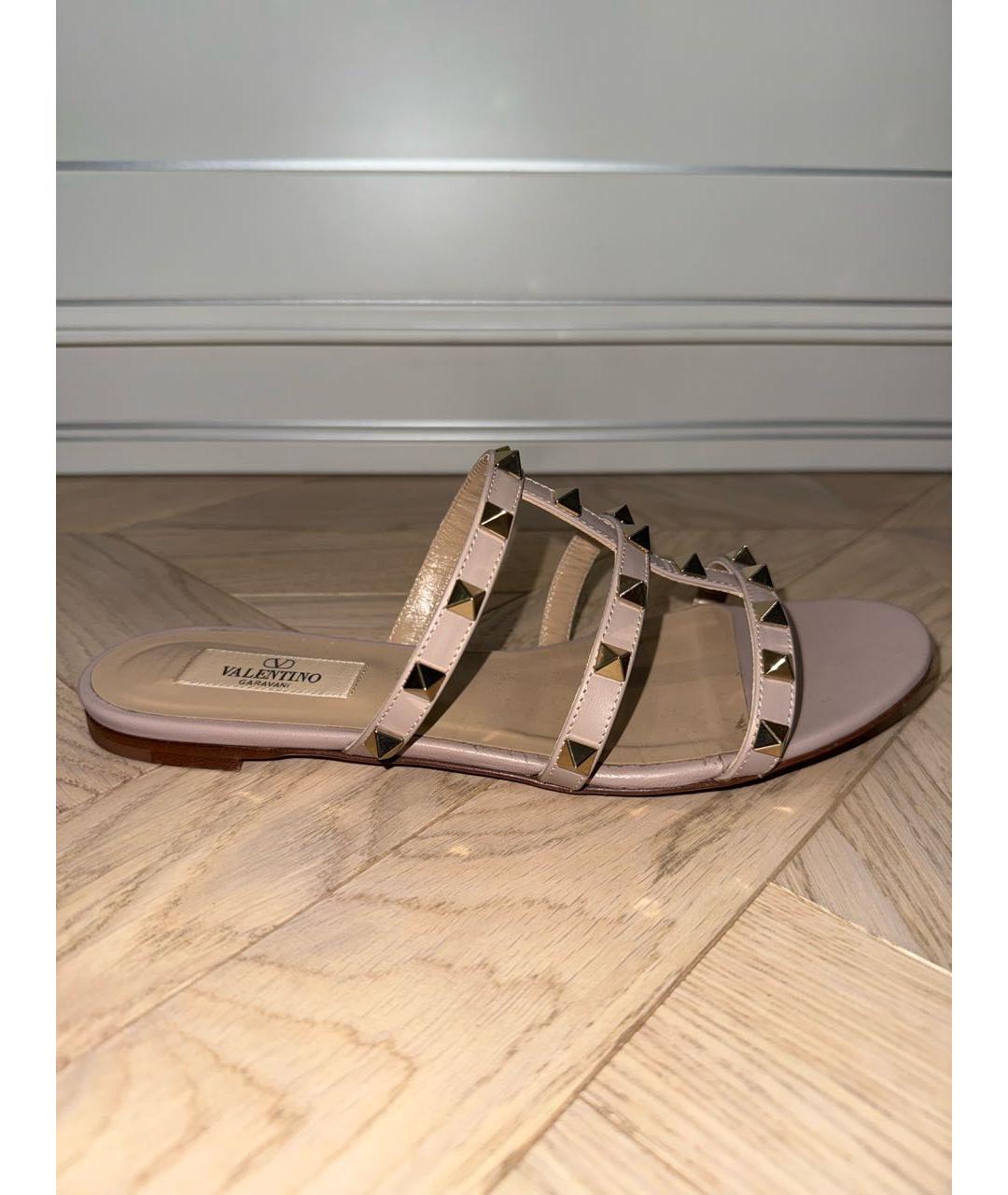 VALENTINO Бежевые кожаные шлепанцы, фото 5