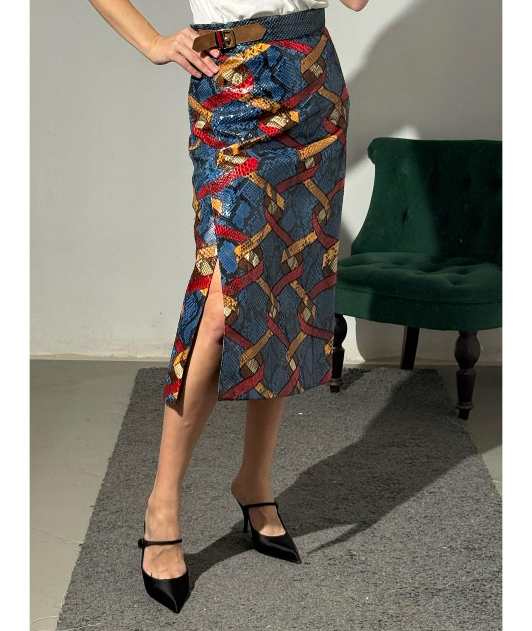 GUCCI Мульти юбка миди из экзотической кожи, фото 6