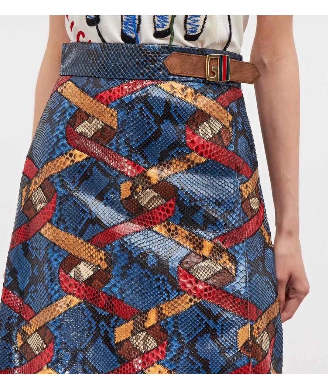 GUCCI Мульти юбка миди из экзотической кожи, фото 8