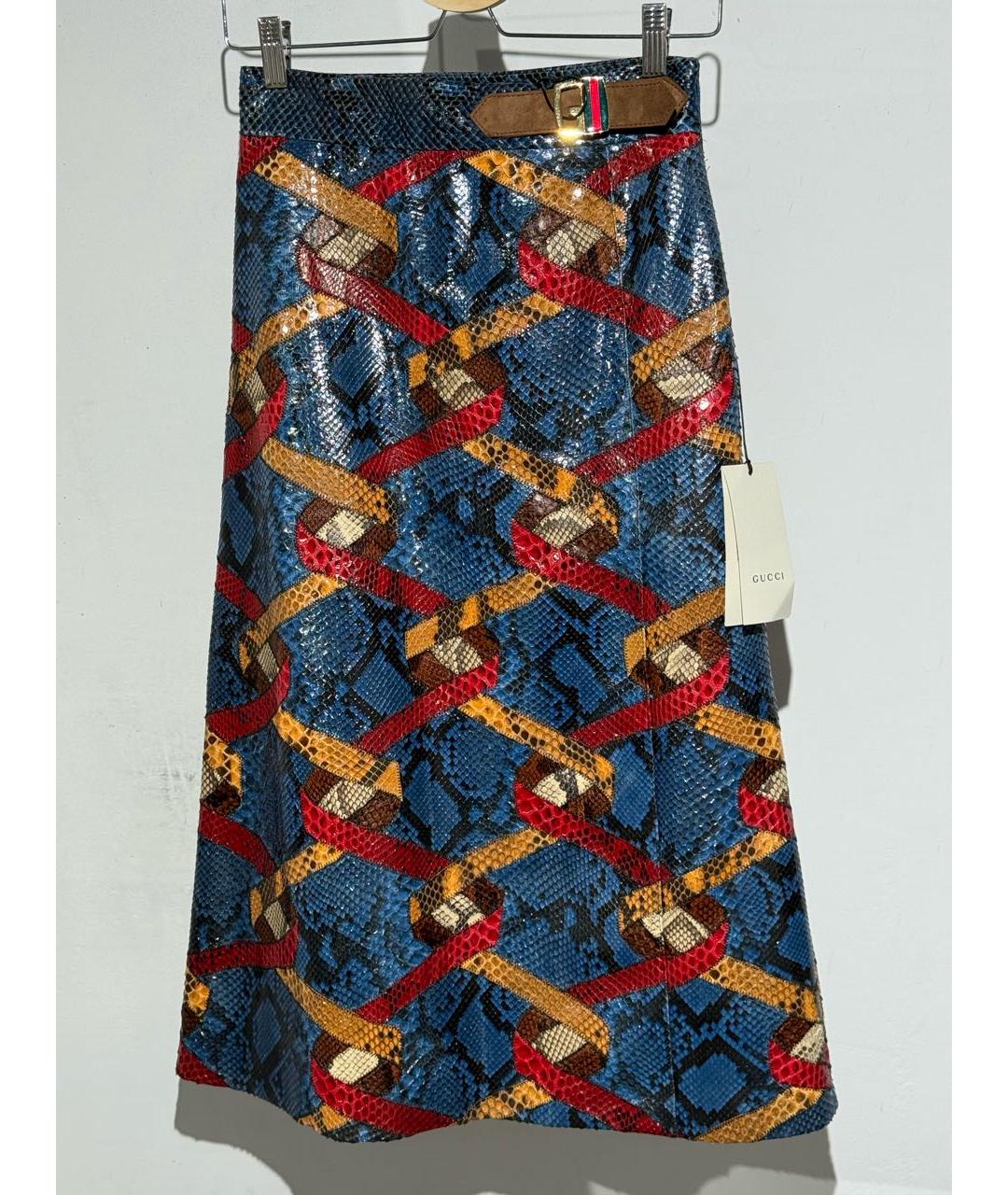 GUCCI Мульти юбка миди из экзотической кожи, фото 2