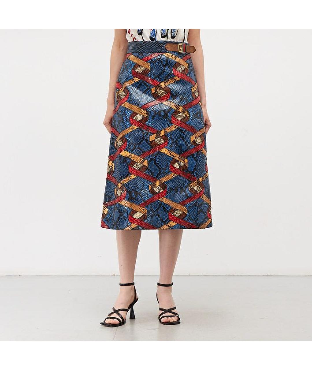 GUCCI Мульти юбка миди из экзотической кожи, фото 5