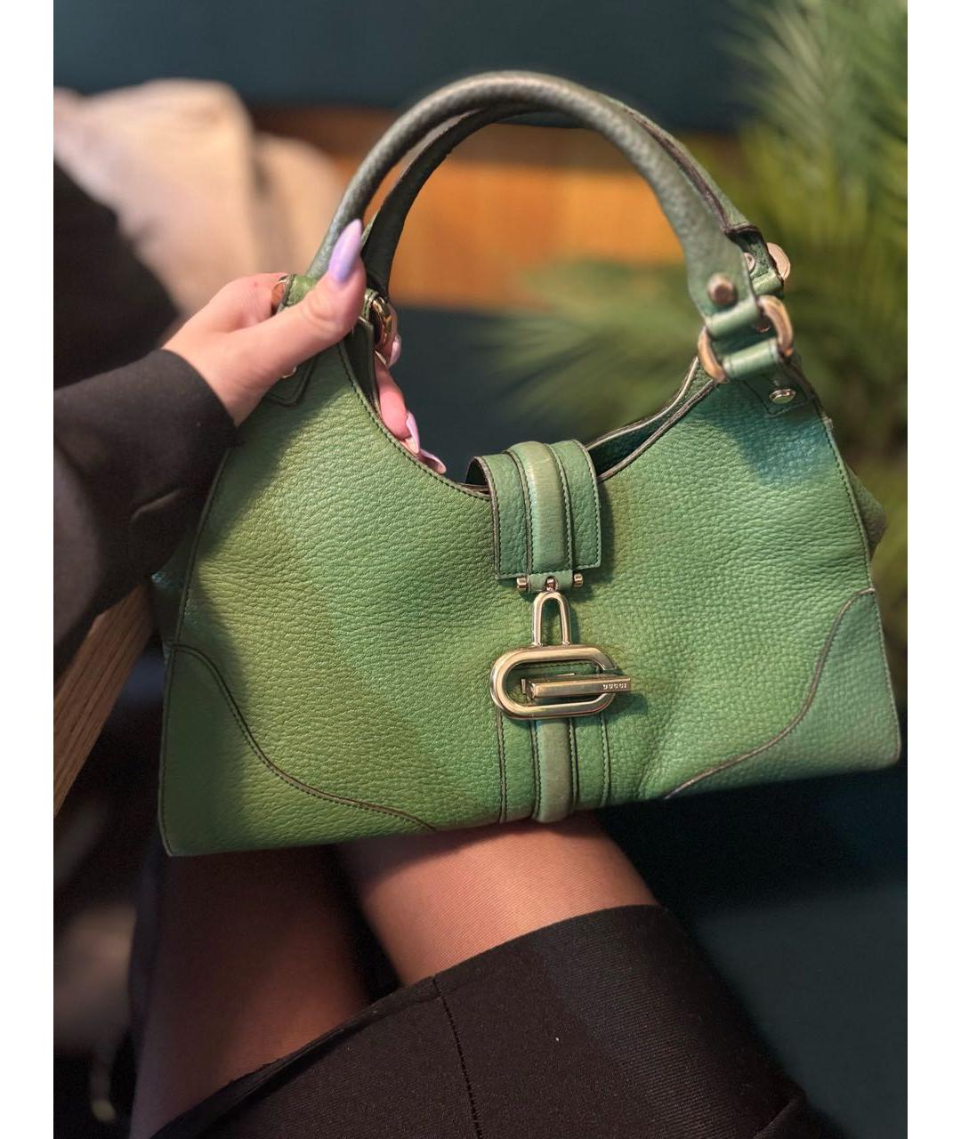 GUCCI Зеленая кожаная сумка с короткими ручками, фото 4