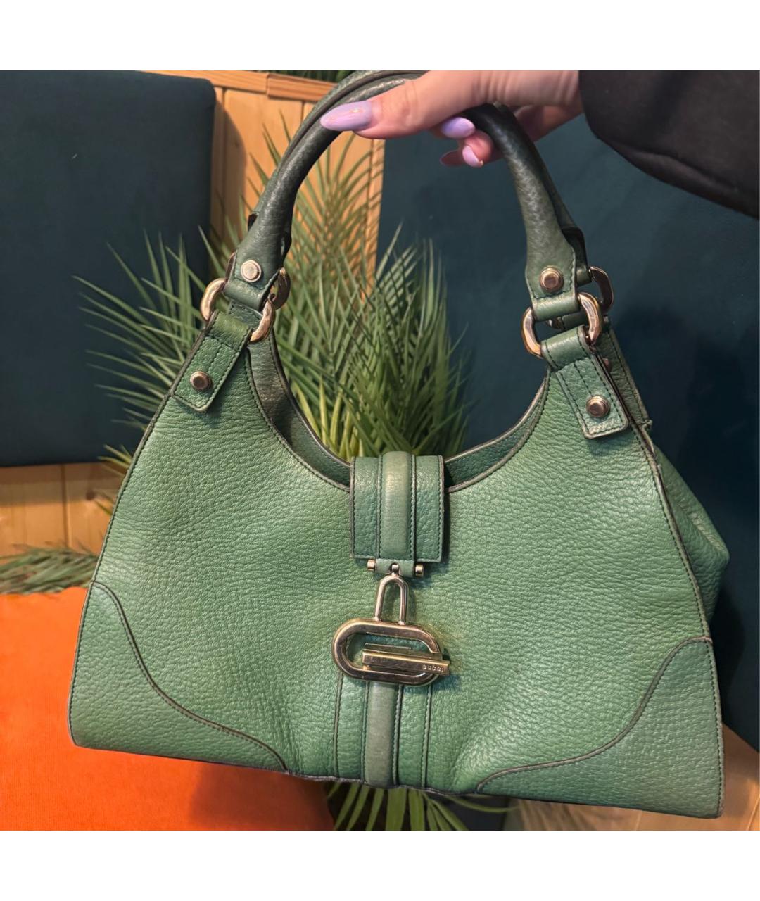 GUCCI Зеленая кожаная сумка с короткими ручками, фото 8