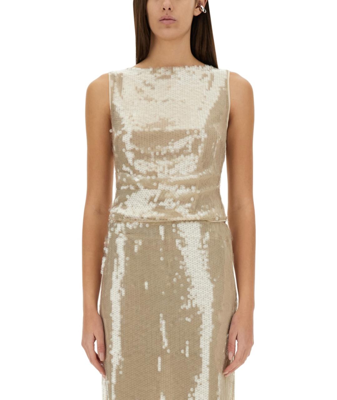 STAUD Бежевая полиэстеровая футболка, фото 2