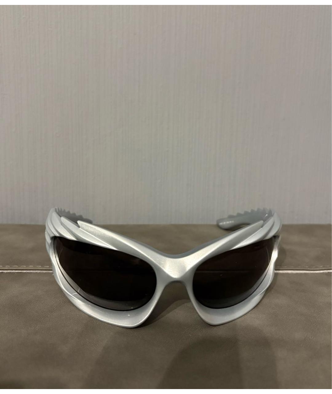 BALENCIAGA Серебряные пластиковые солнцезащитные очки, фото 9