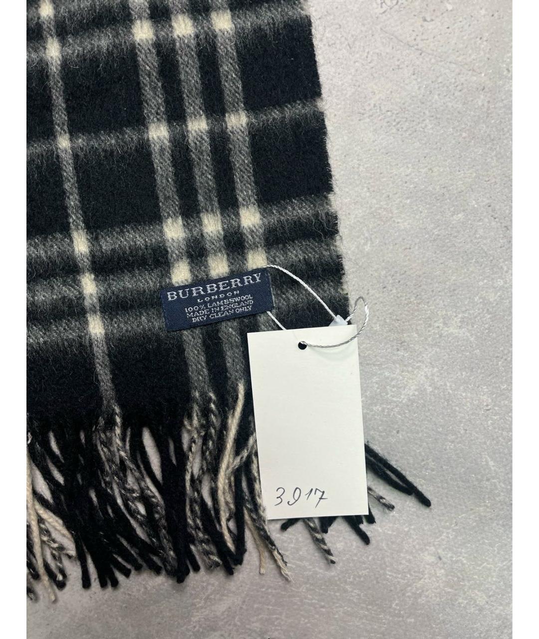 BURBERRY Черный шерстяной шарф, фото 4