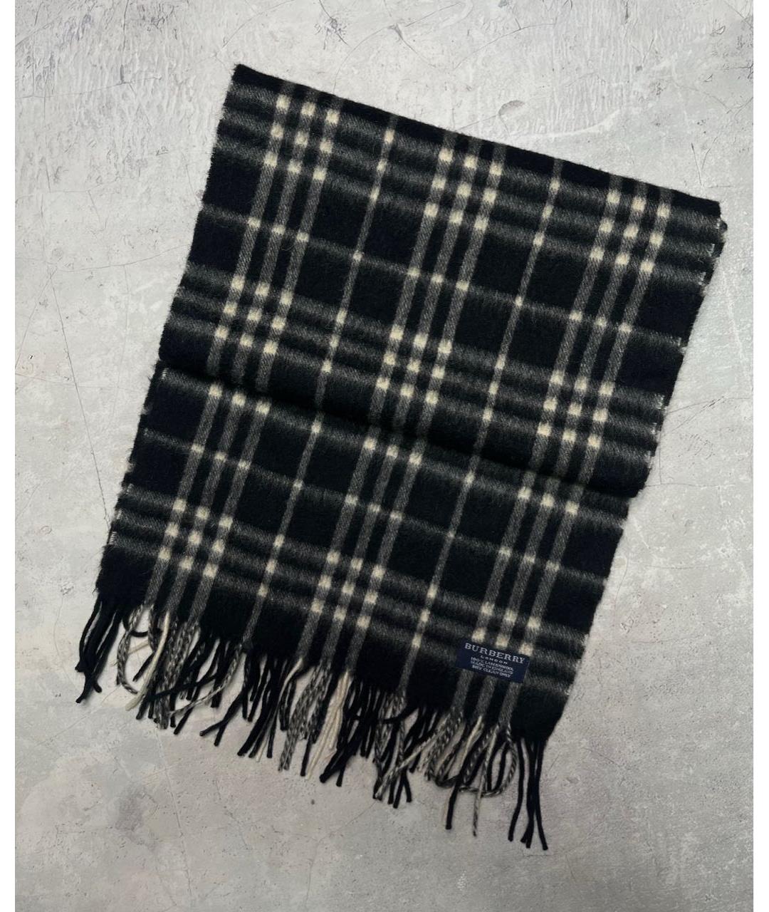 BURBERRY Черный шерстяной шарф, фото 5