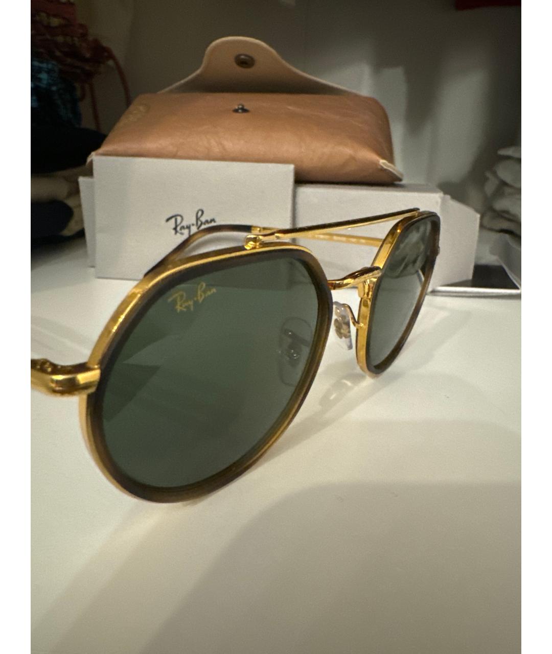 RAY BAN Золотые металлические солнцезащитные очки, фото 5