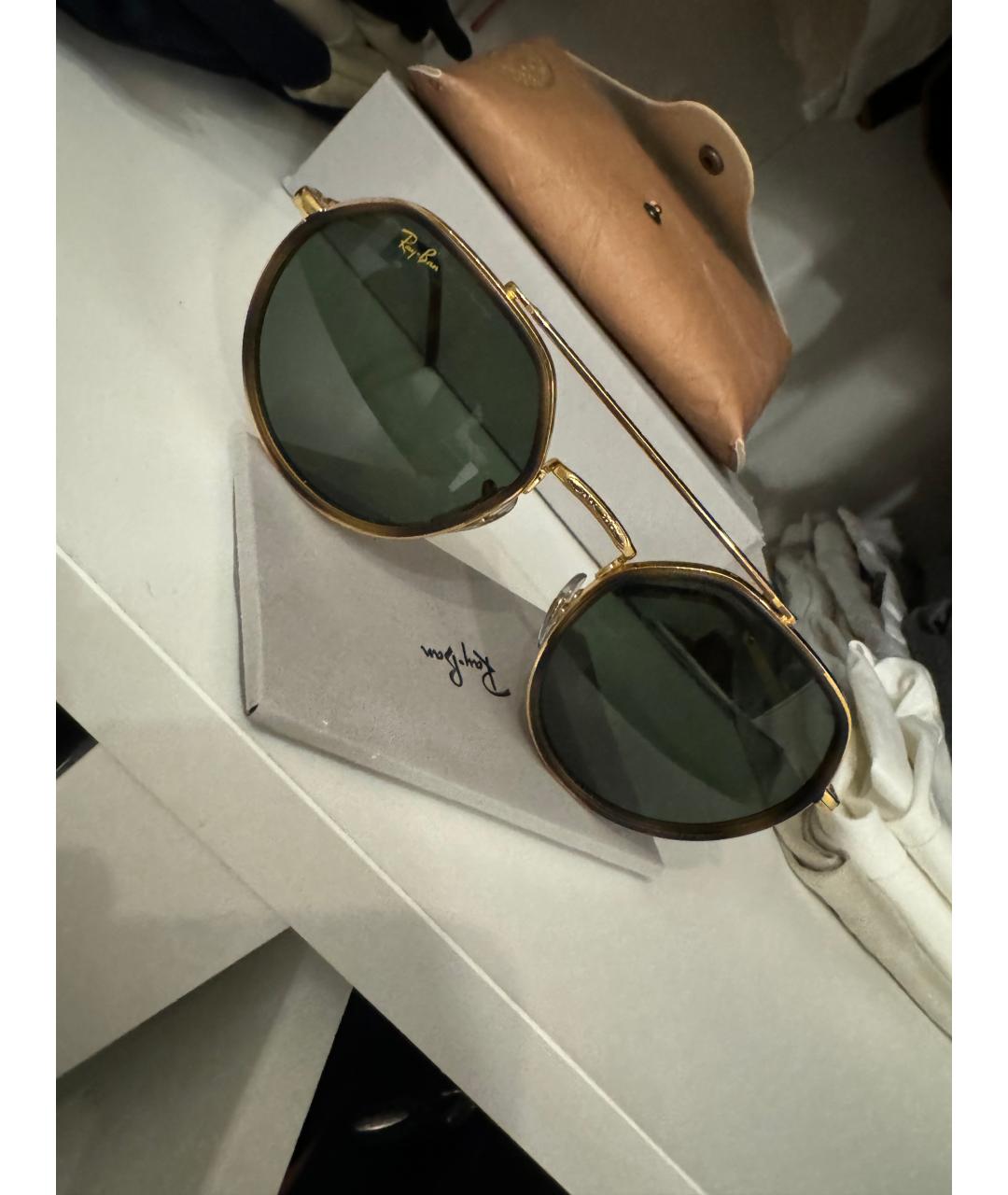 RAY BAN Золотые металлические солнцезащитные очки, фото 2