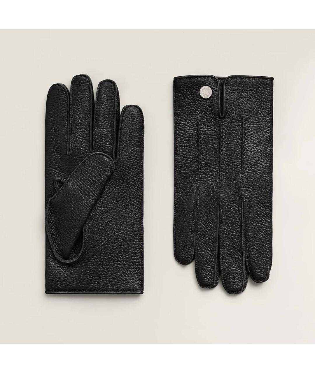 HERMES Черные кожаные перчатки, фото 3