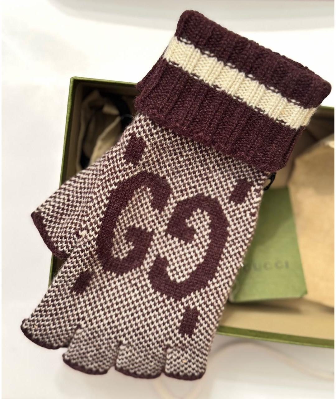 GUCCI Бордовые митенки, фото 5