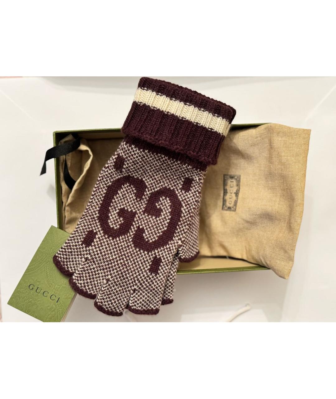 GUCCI Бордовые митенки, фото 2