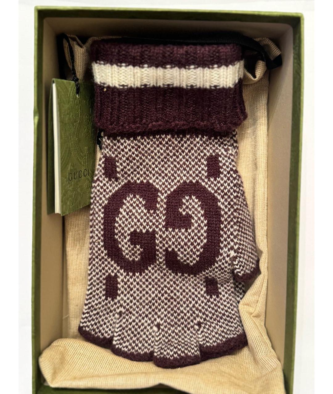 GUCCI Бордовые митенки, фото 3