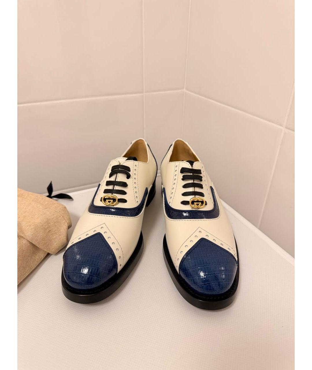 GUCCI Белые кожаные брогги и оксфорды, фото 2