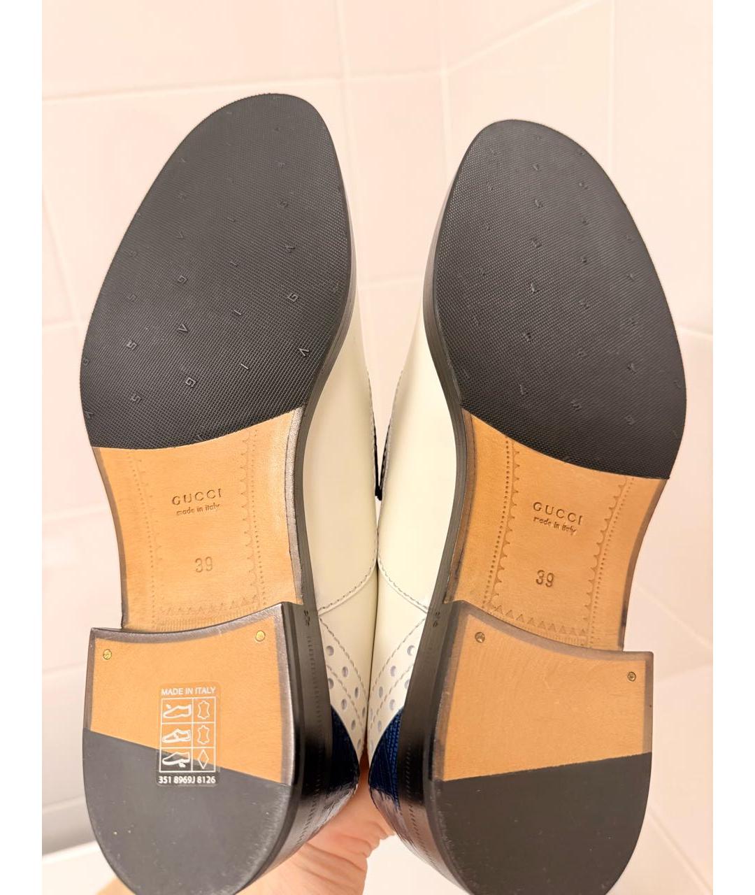 GUCCI Белые кожаные брогги и оксфорды, фото 5