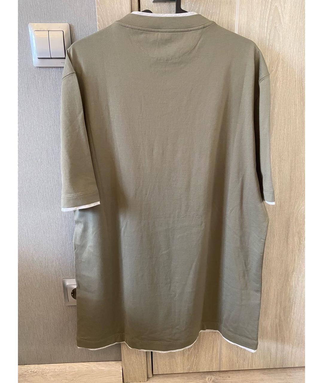 BRUNELLO CUCINELLI Хаки хлопковая футболка, фото 2