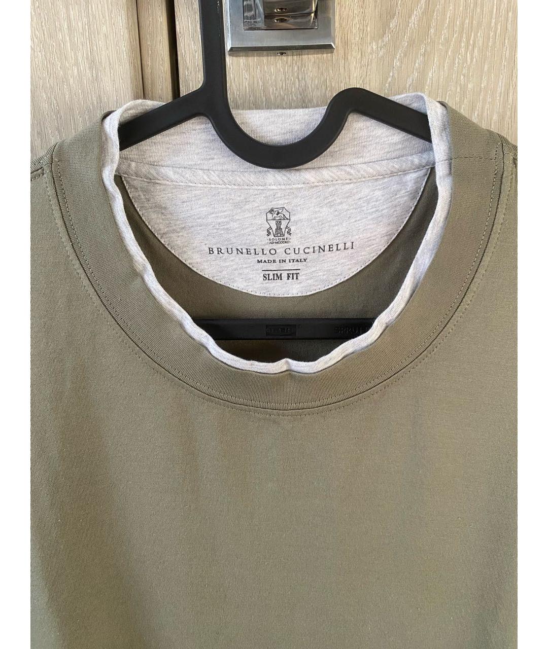 BRUNELLO CUCINELLI Хаки хлопковая футболка, фото 3