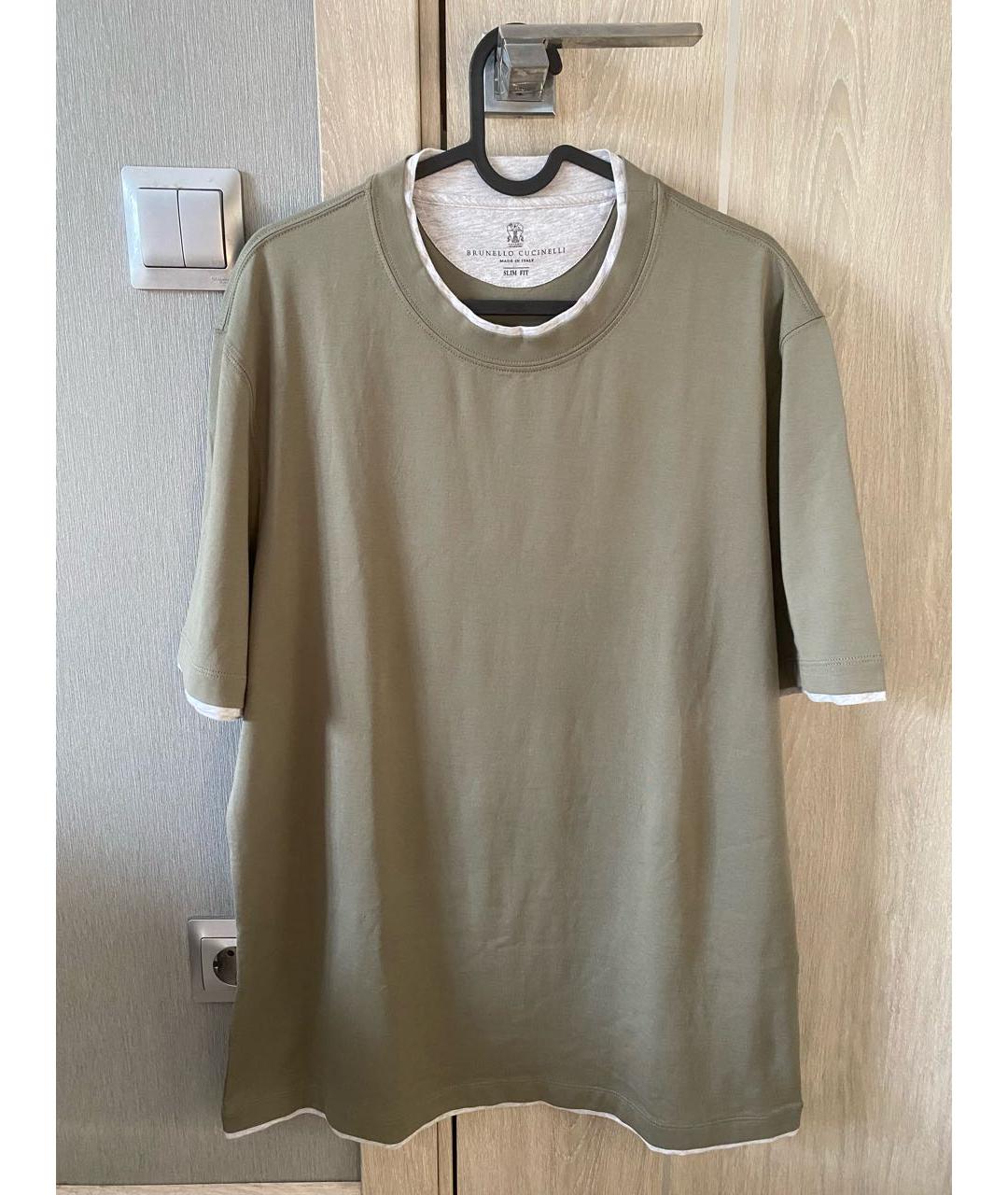 BRUNELLO CUCINELLI Хаки хлопковая футболка, фото 7