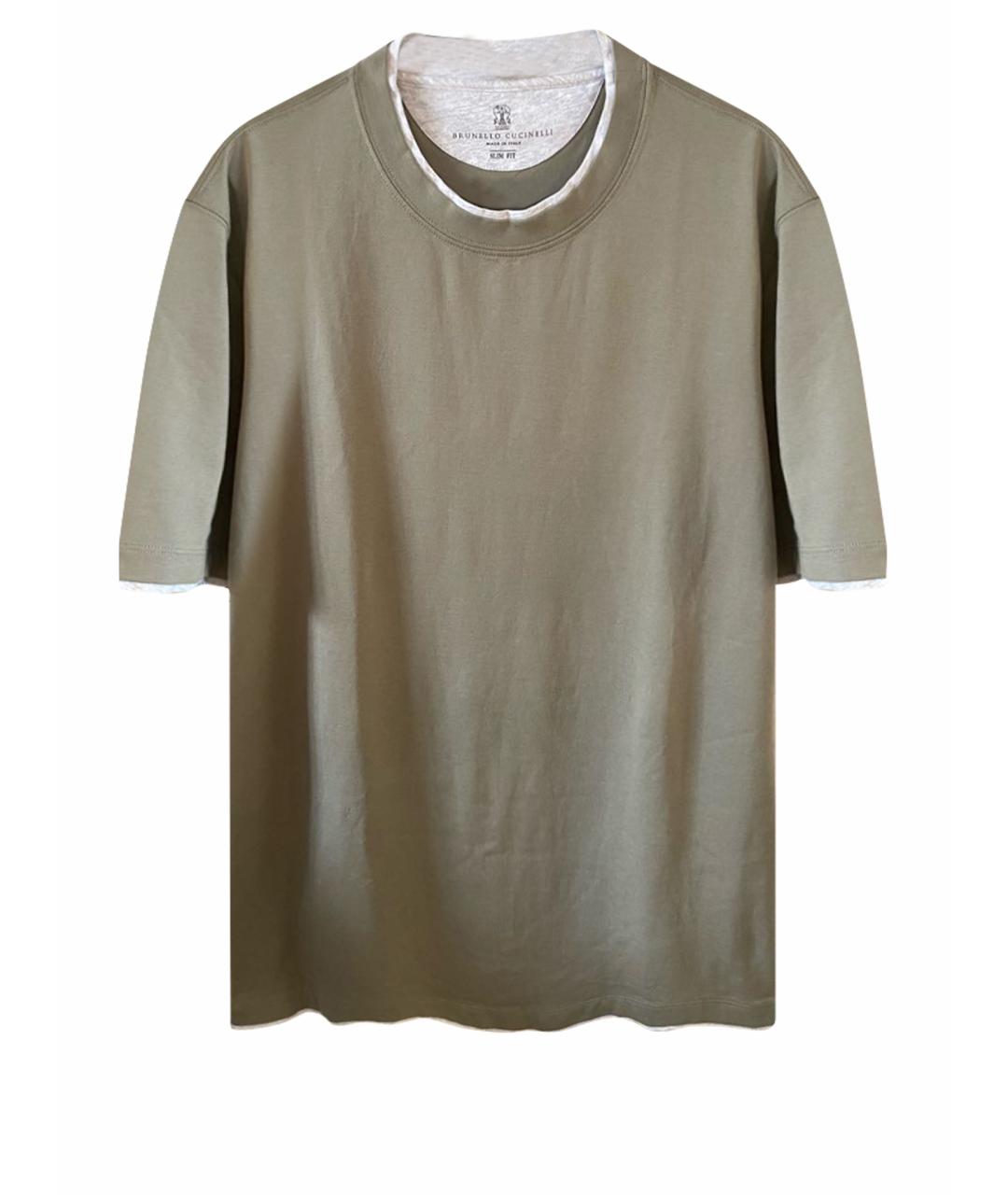 BRUNELLO CUCINELLI Хаки хлопковая футболка, фото 1