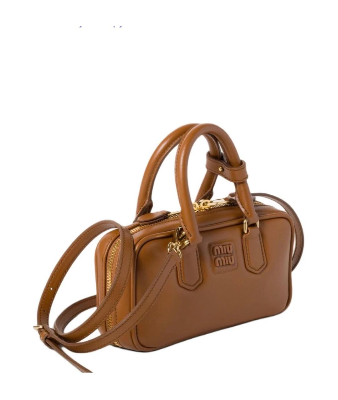 MIU MIU Коричневая кожаная сумка с короткими ручками, фото 3