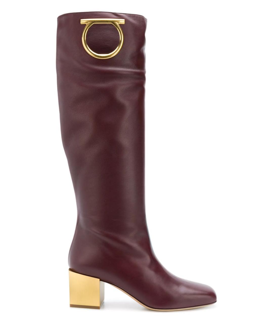 FERRAGAMO Бордовые кожаные сапоги, фото 1