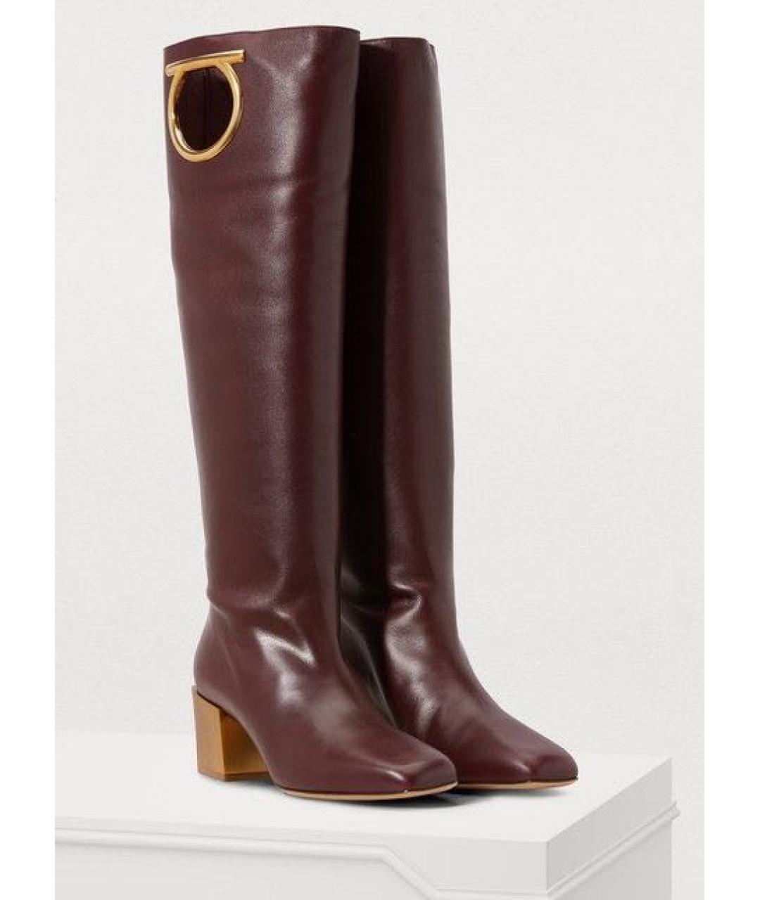 FERRAGAMO Бордовые кожаные сапоги, фото 3