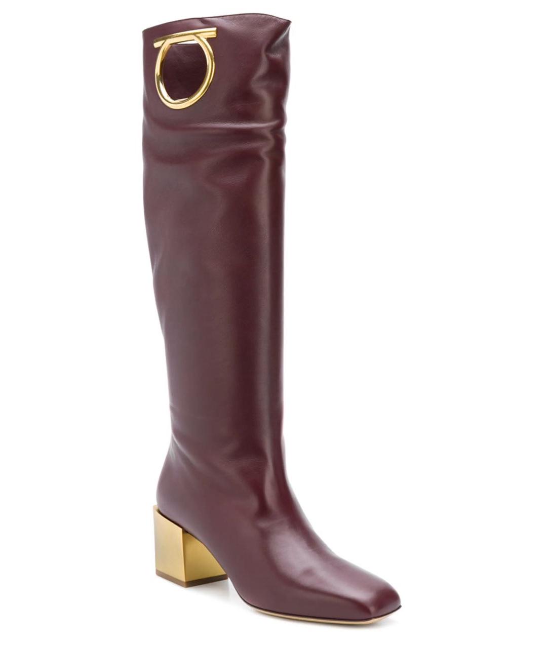 FERRAGAMO Бордовые кожаные сапоги, фото 2
