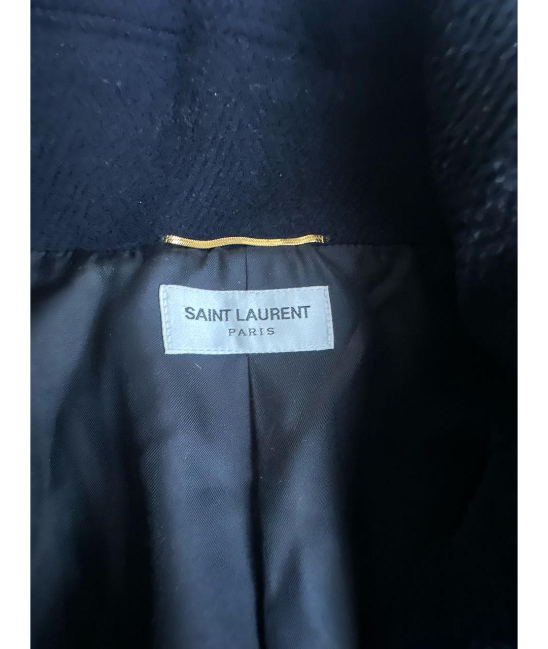 SAINT LAURENT Темно-синее шерстяное пальто, фото 3