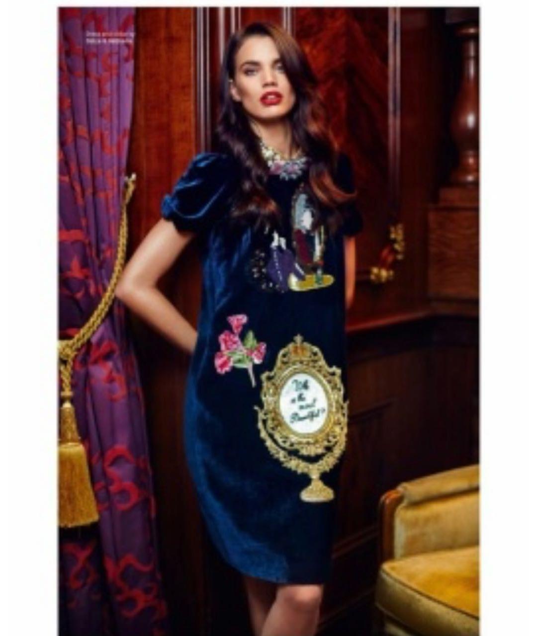 DOLCE&GABBANA Темно-синее бархатное вечернее платье, фото 3