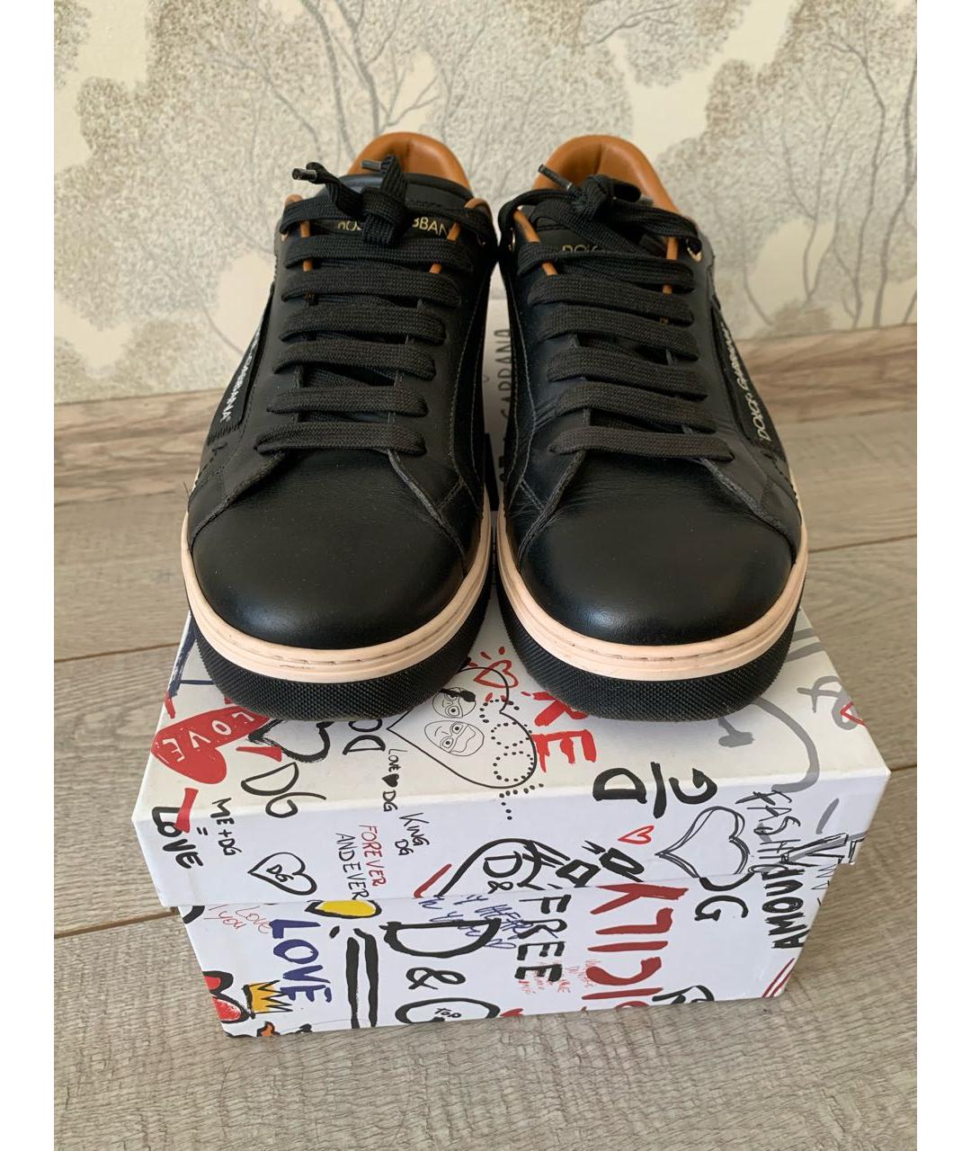 DOLCE&GABBANA Черные кожаные низкие кроссовки / кеды, фото 2