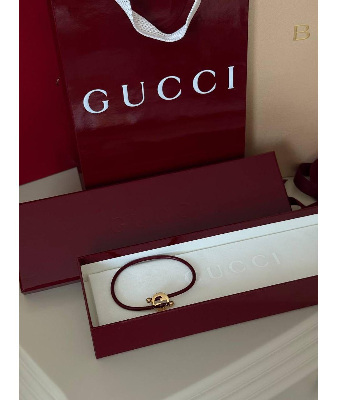 GUCCI Бордовый кожаный браслет, фото 3