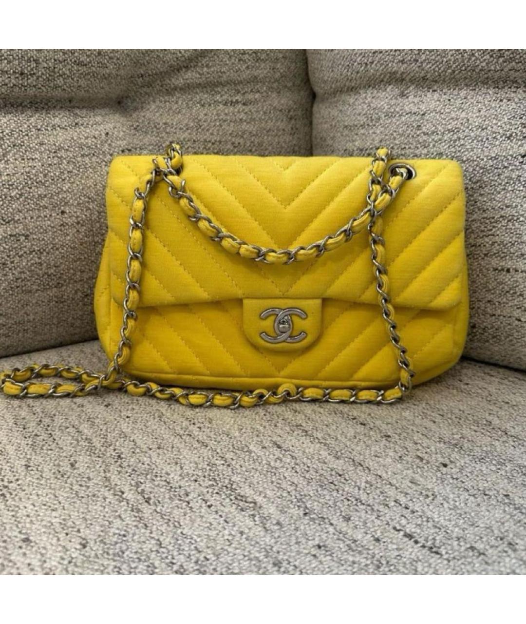 CHANEL Желтая хлопковая сумка через плечо, фото 6