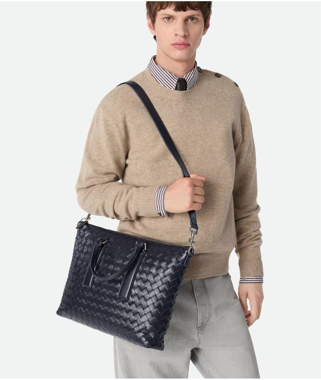 BOTTEGA VENETA Темно-синяя кожаная сумка на плечо, фото 2