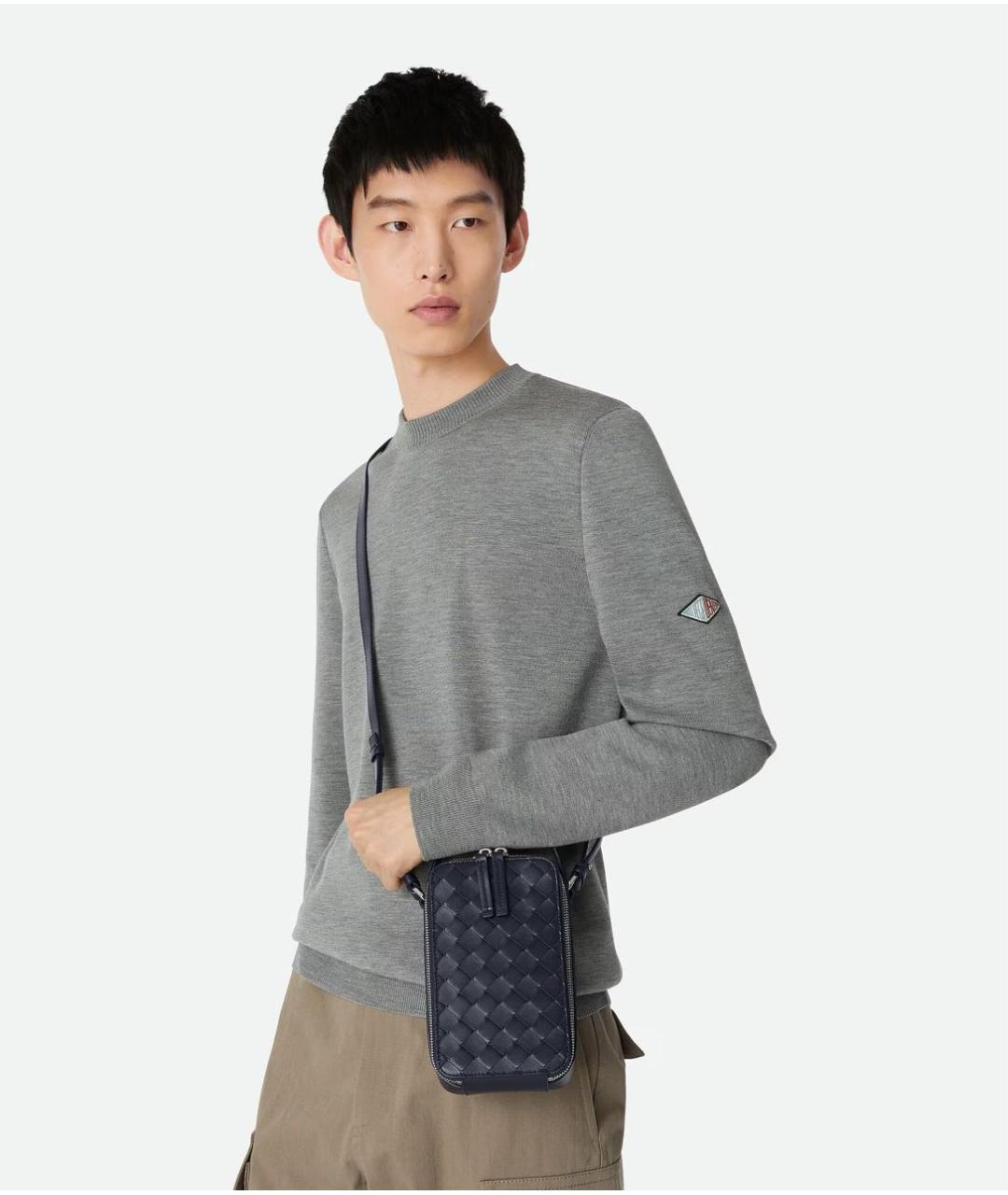 BOTTEGA VENETA Темно-синяя кожаная сумка на плечо, фото 2