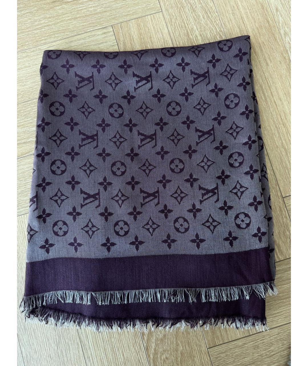 LOUIS VUITTON Фиолетовый шелковый шарф, фото 5