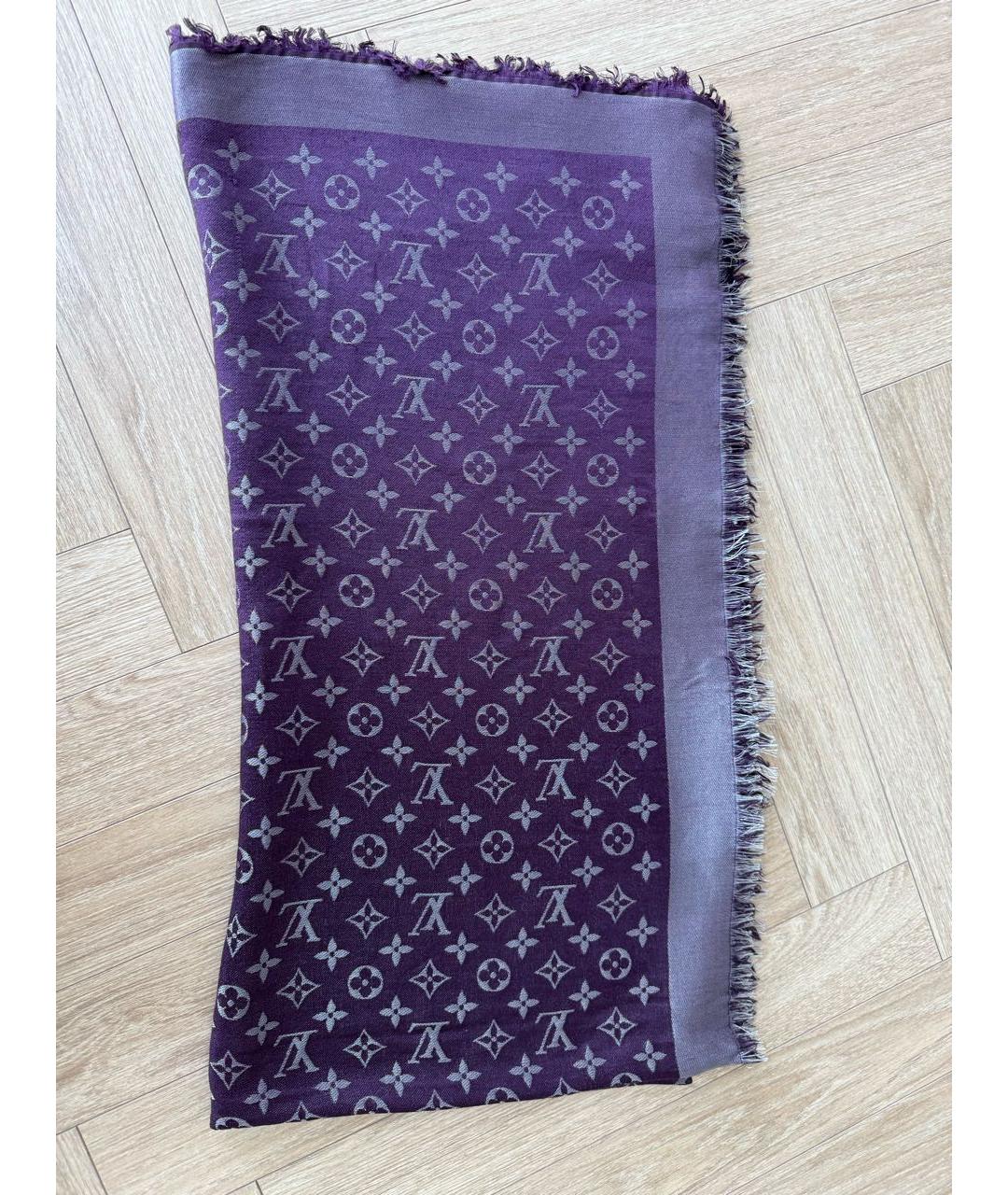 LOUIS VUITTON Фиолетовый шелковый шарф, фото 7