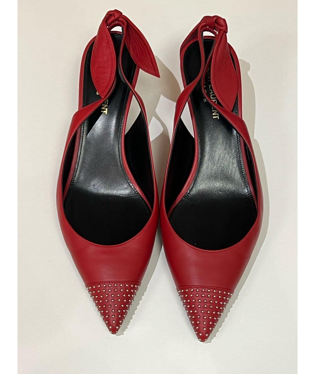 SAINT LAURENT Красные кожаные лодочки на низком каблуке, фото 3