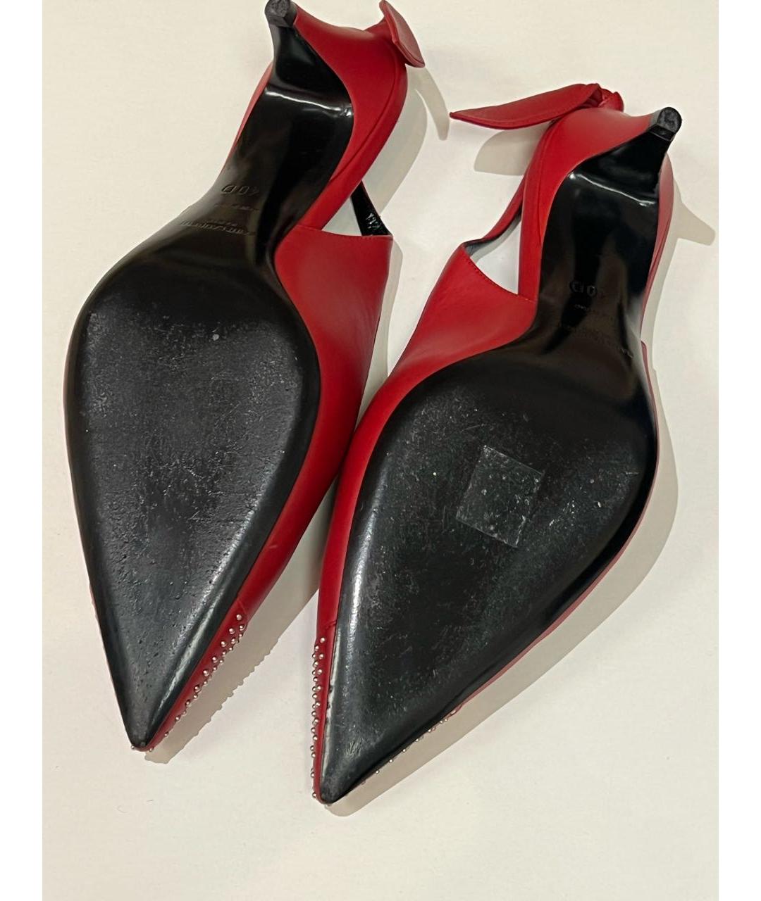 SAINT LAURENT Красные кожаные лодочки на низком каблуке, фото 5