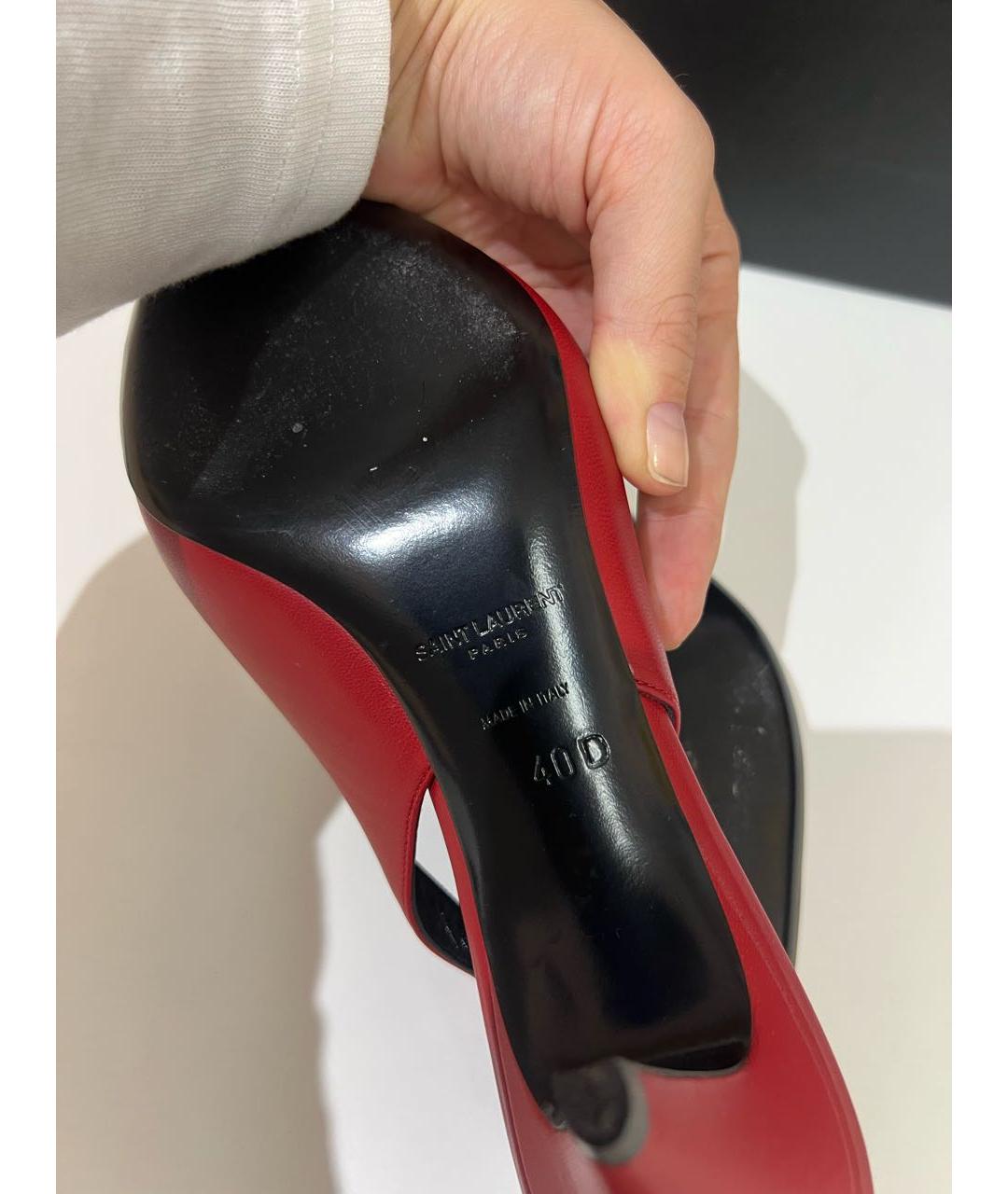 SAINT LAURENT Красные кожаные лодочки на низком каблуке, фото 6