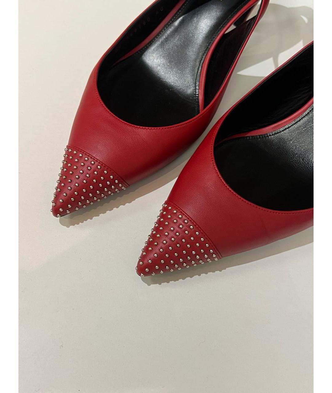 SAINT LAURENT Красные кожаные лодочки на низком каблуке, фото 4