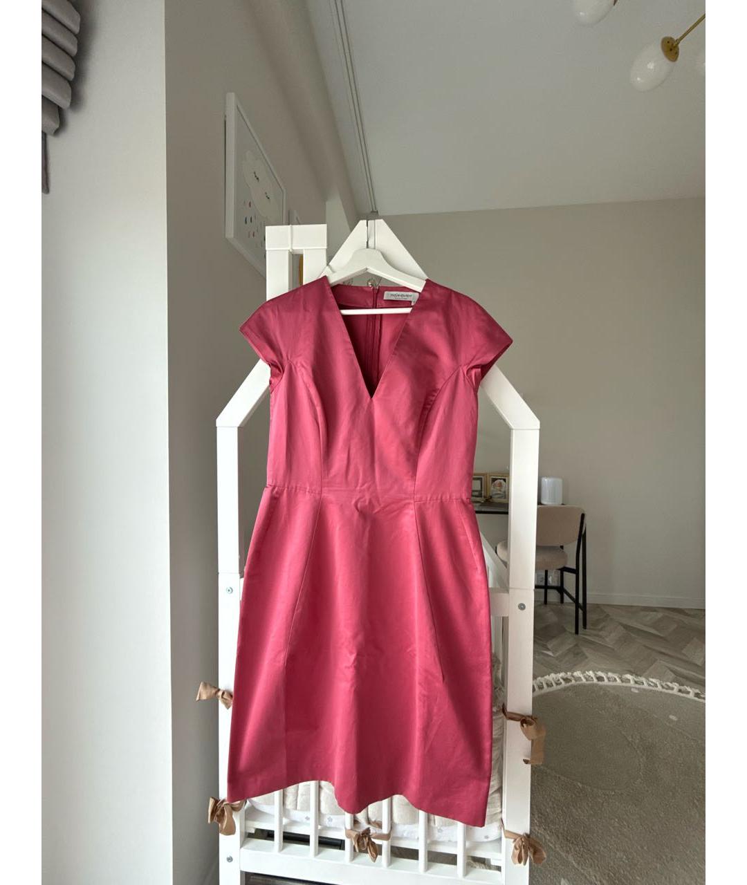 SAINT LAURENT Розовое хлопковое повседневное платье, фото 5